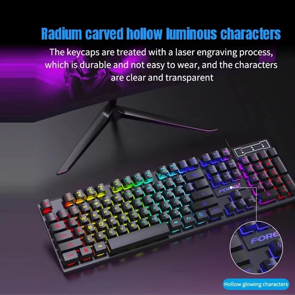 104 Key Backlit Mechanical Keyboard Wired Gaming Keyboard Waterproof Luminous Keyboard and Mouse Set for Gamer PC Laptop Office